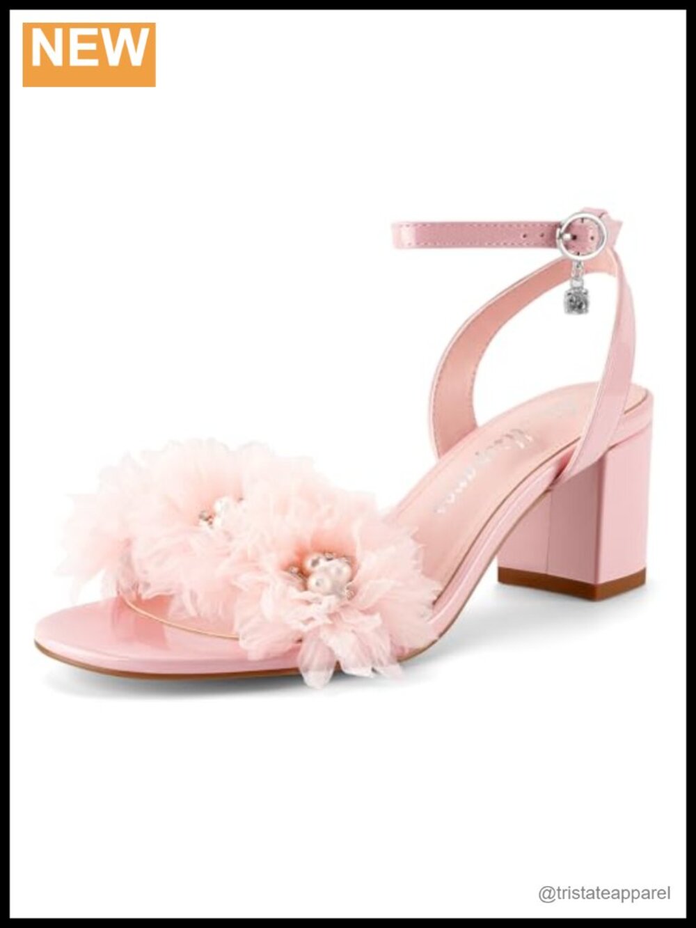 Faux Leather Flower Block Heel Sandals